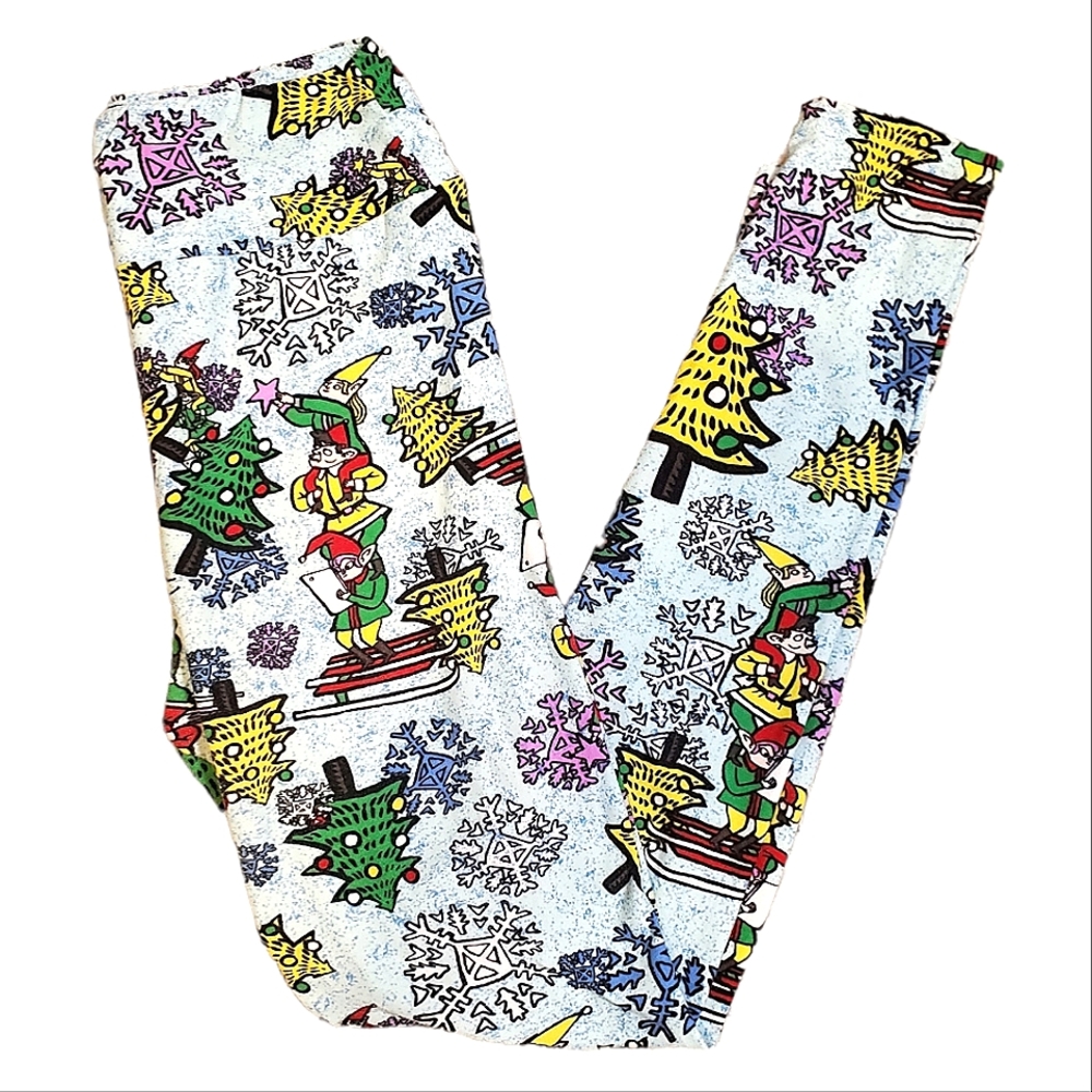 LULAROE | Women's light-blue with Christmas print leggings. Size OS.